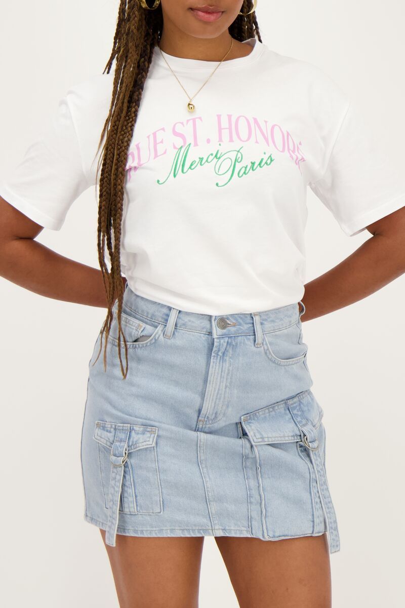 Wit t-shirt met paarse 'Rue st. honoré'